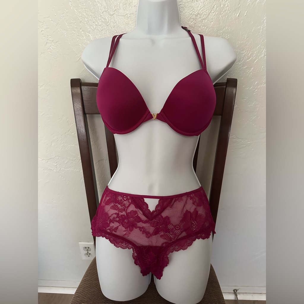 Victoria's Secret Deep Berry Push-Up Bra And Lace Brief Set